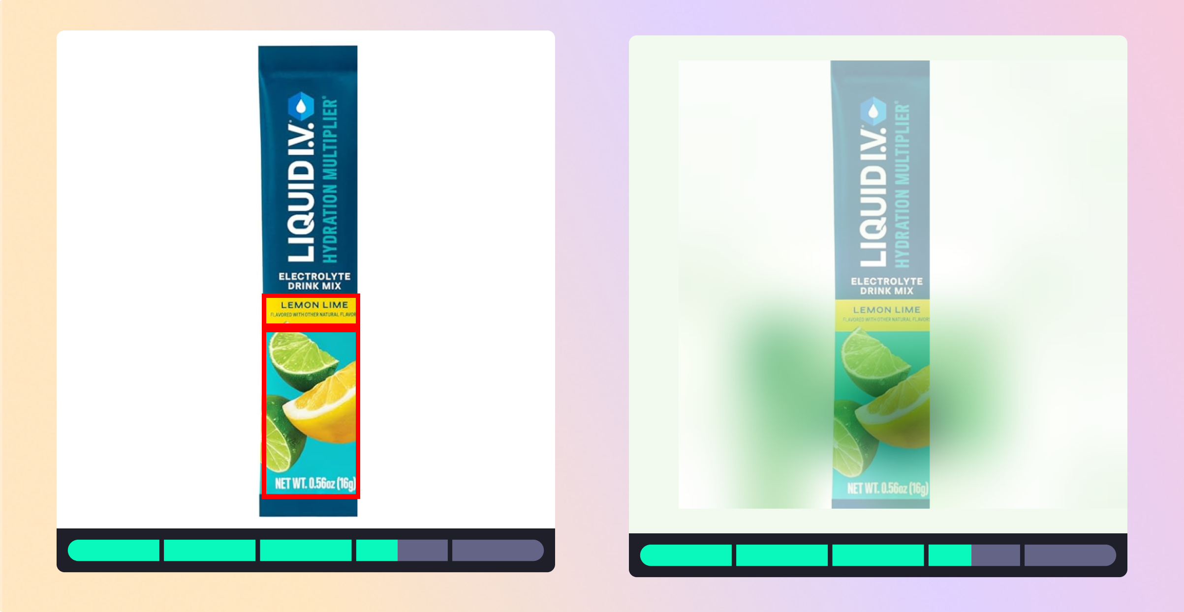 Vizit’s Visual Appeal Drivers map identifies the lemon and lime visuals on the individual packet as the key appeal driver for flavor recognition.